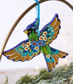 Blue Cardinal Christmas Ornament | Wooden Hand-Painted Bird Decor | Ukrainian Petrykivka Art - Image 3