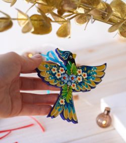 Blue Cardinal Christmas Ornament | Wooden Hand-Painted Bird Decor | Ukrainian Petrykivka Art - Image 2