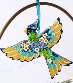 Blue Cardinal Christmas Ornament | Wooden Hand-Painted Bird Decor | Ukrainian Petrykivka Art