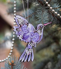 Hummingbird Christmas Ornament | Hand-Painted Wooden Bird Decor | Ukrainian Petrykivka Art - Image 2