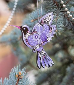 Hummingbird Christmas Ornament | Hand-Painted Wooden Bird Decor | Ukrainian Petrykivka Art