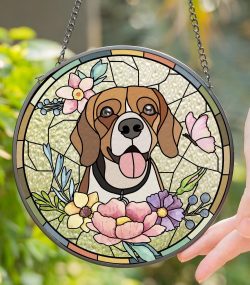 Custom Dog Portrait Stained Glass Suncatcher | Pet Memorial Window Art | Dog Photo Gift